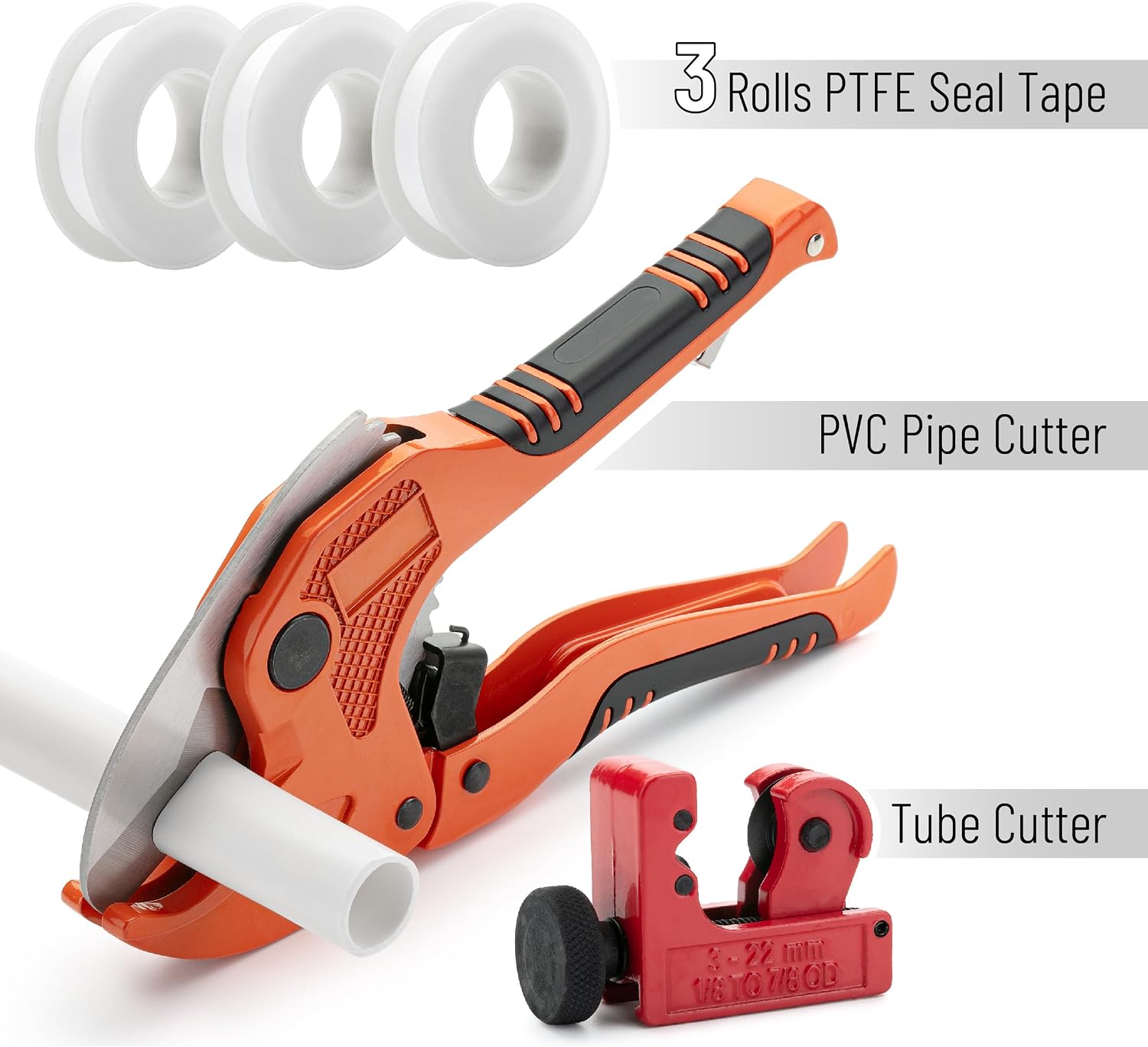 Bates- PVC Pipe Cutter, Cuts up to 1-1/4" Inch, Mini Tube Cutter 1/8" to 7/8", Ratchet Pipe Cutter, PEX Cutting Tool for Cutting PEX, PVC, PPR Plastic Hoses and Plumbing Pipes