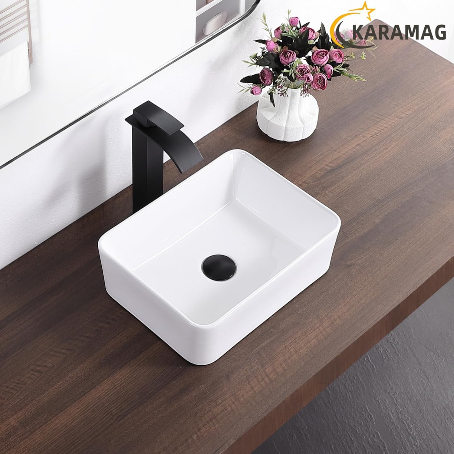 White Vessel Sink Rectangle 16"x12" Bathroom Sink Rectangular Modern Above Counter 16 Inch Small Bathroom Sinks White Porcelain Ceramic Vessel Vanity Sinks Art Basin