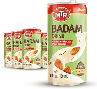 MTR Badam Drink - Cardamom Flavored, Ready-to-Drink - Authentic Indian Almond Milk Beverage, Real Bits of Almond, No Added Preservatives, Gluten-Free, Refreshing Drink, Perfect for Anytime Refreshment, Pack of 6