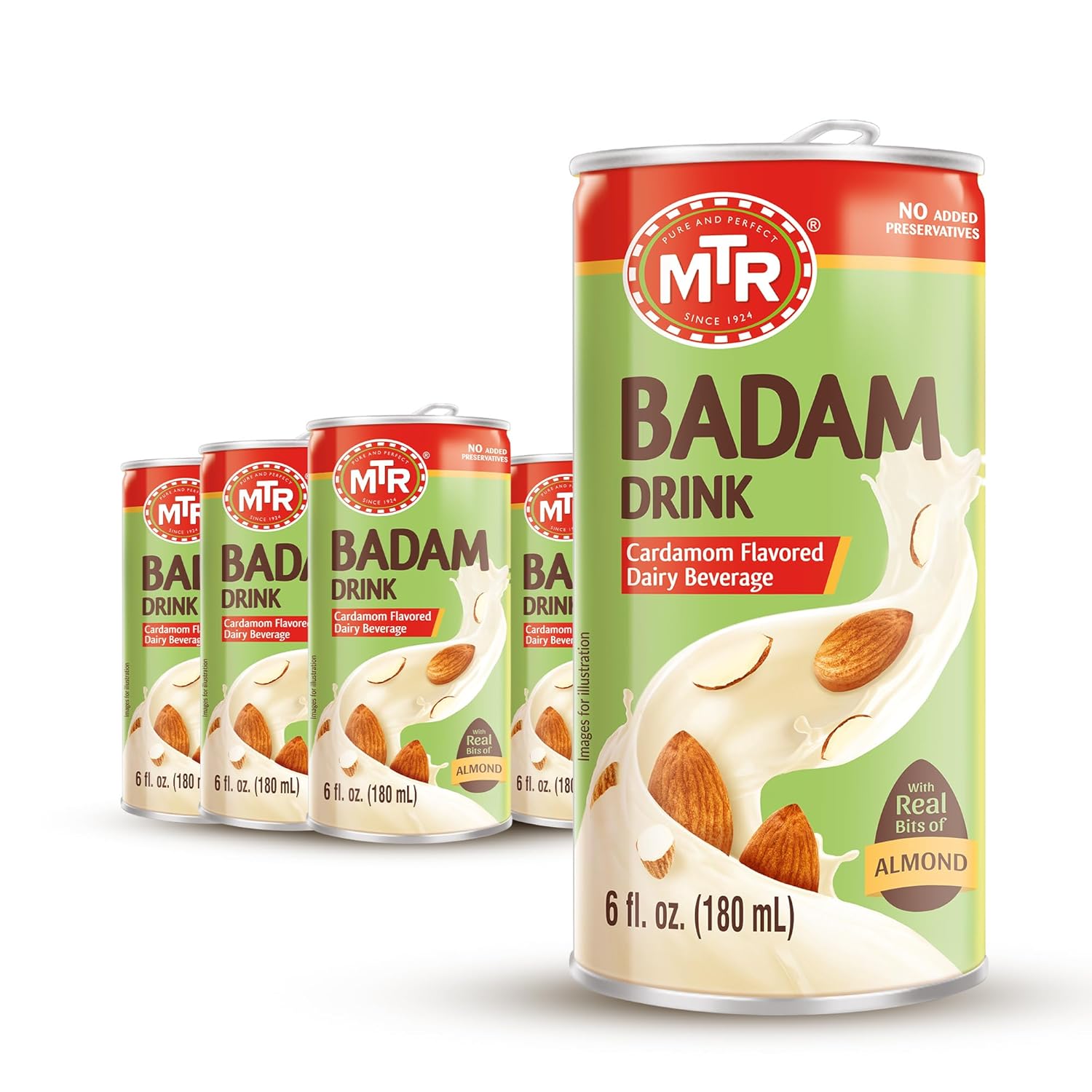 MTR Badam Drink, Ready-to-Drink - Authentic Indian Almond Milk Beverage, Real Bits of Almond & Saffron, No Added Preservatives, No Added Artificial Flavors & Colors, Gluten-Free, Refreshing Drink, Perfect for Anytime Refreshment, Pack of 12