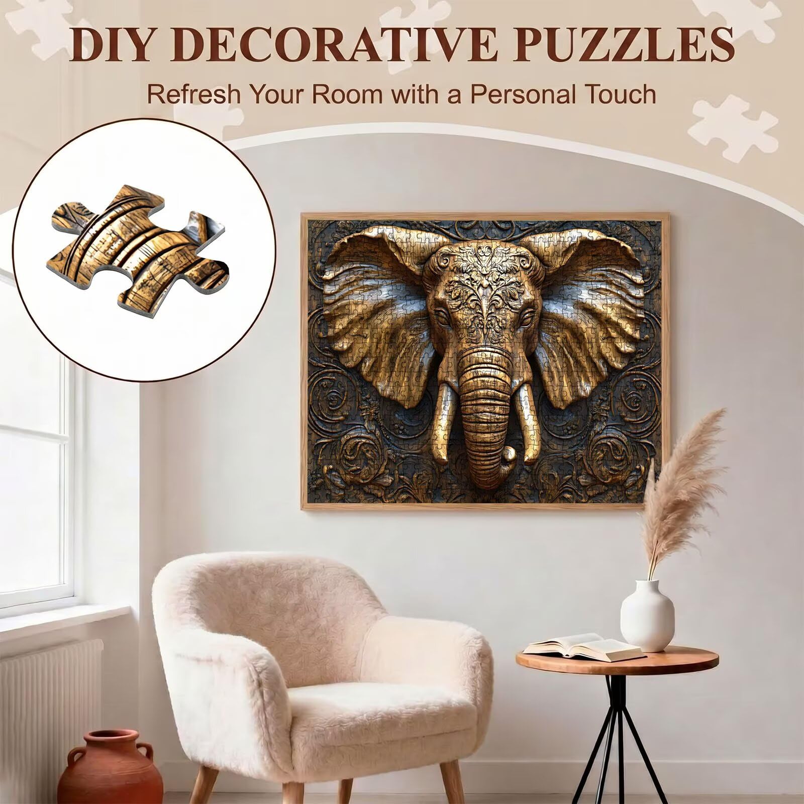 elefante Intaglio legno-2 Puzzle 5000 Pezzi per Adulti, Puzzle in Legno - Collezione Classica con Poster Incluso - Sfida di Concentrazione e Passatempo, Gioco per Famiglia, 156 x 105 cm f0-118