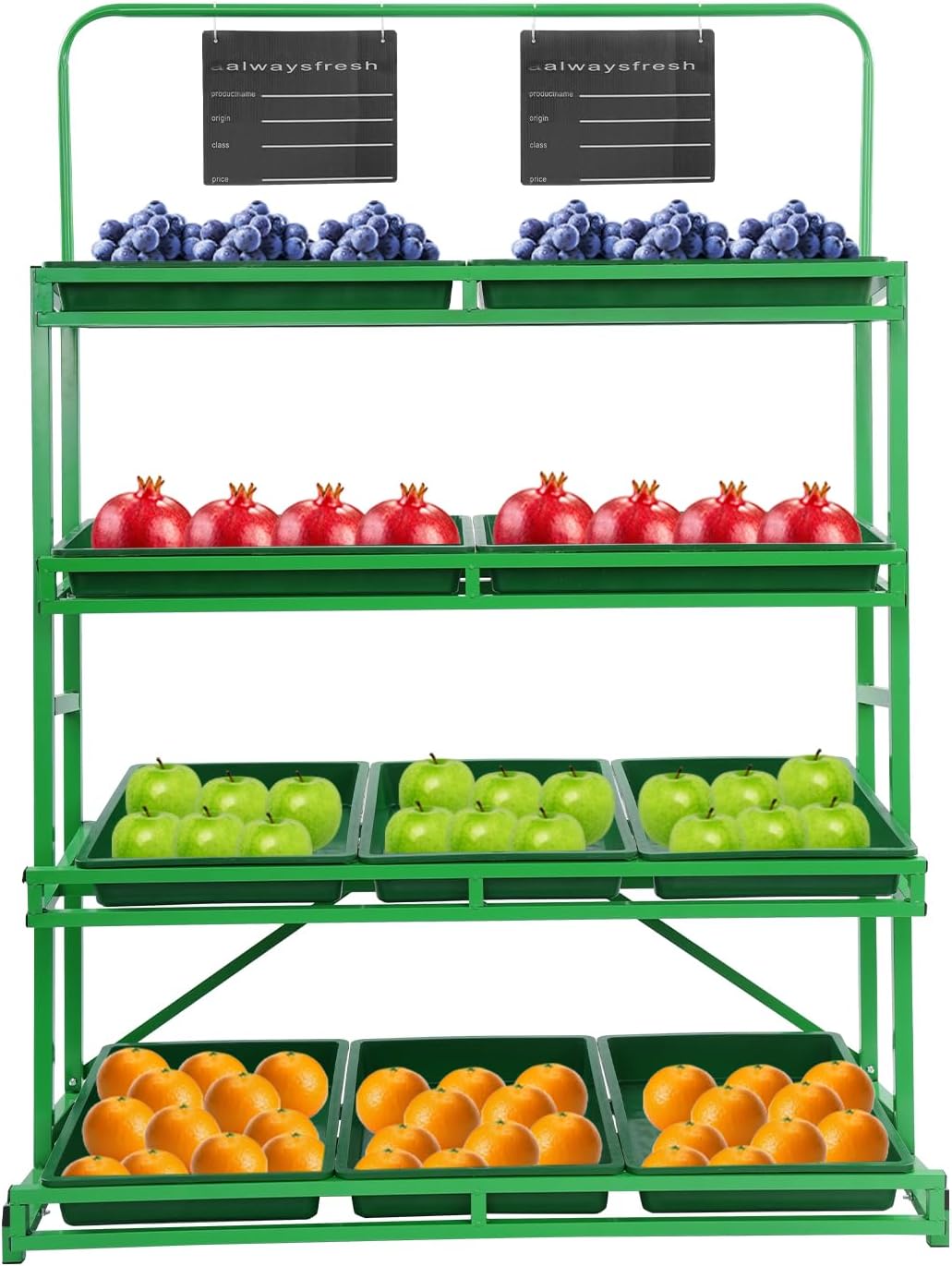 Fruit and Vegetable Storage Rack, 5 Tier Supermarket Retail Display Stand with 10 Baskets-Fruit and Vegetable Basket Stand Rack for Supermarket, Store, Kitchen. (Green)