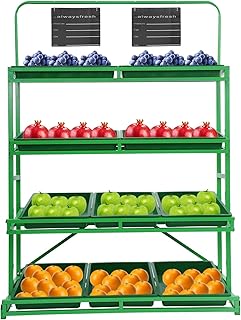 TFCFL 4 Tiers Retail Display Rack, 67" H Commercial Fruit Vegetable Display Shelves with 10 Removable Baskets and Hanging Product Labels, Metal Snack Display for Supermarket Grocery Store Home