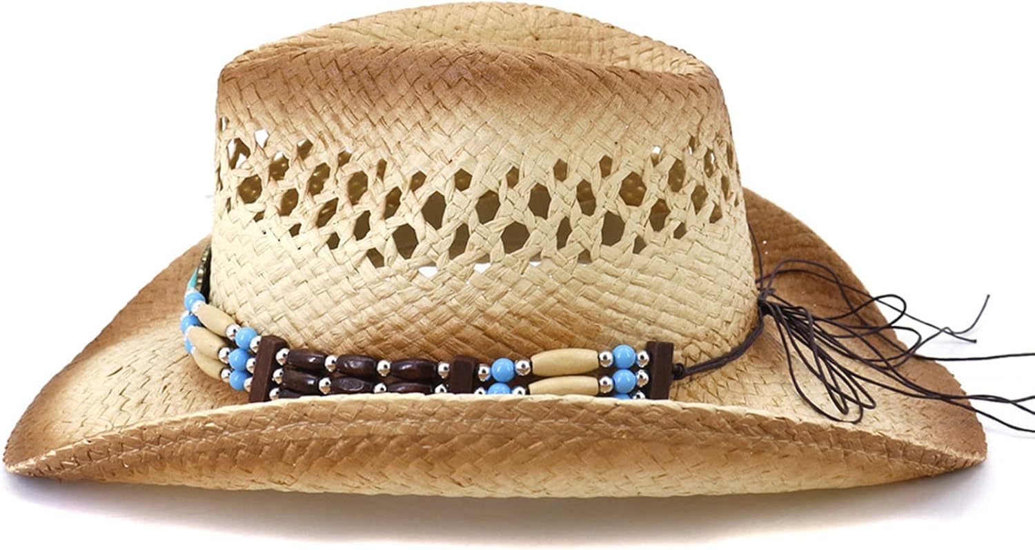 Unisex Crochet Anti-uv Cowboy Hat for Sun for Protection Party with Turquoise Decor Cowboy Top Cap with Lar Cattleman Color