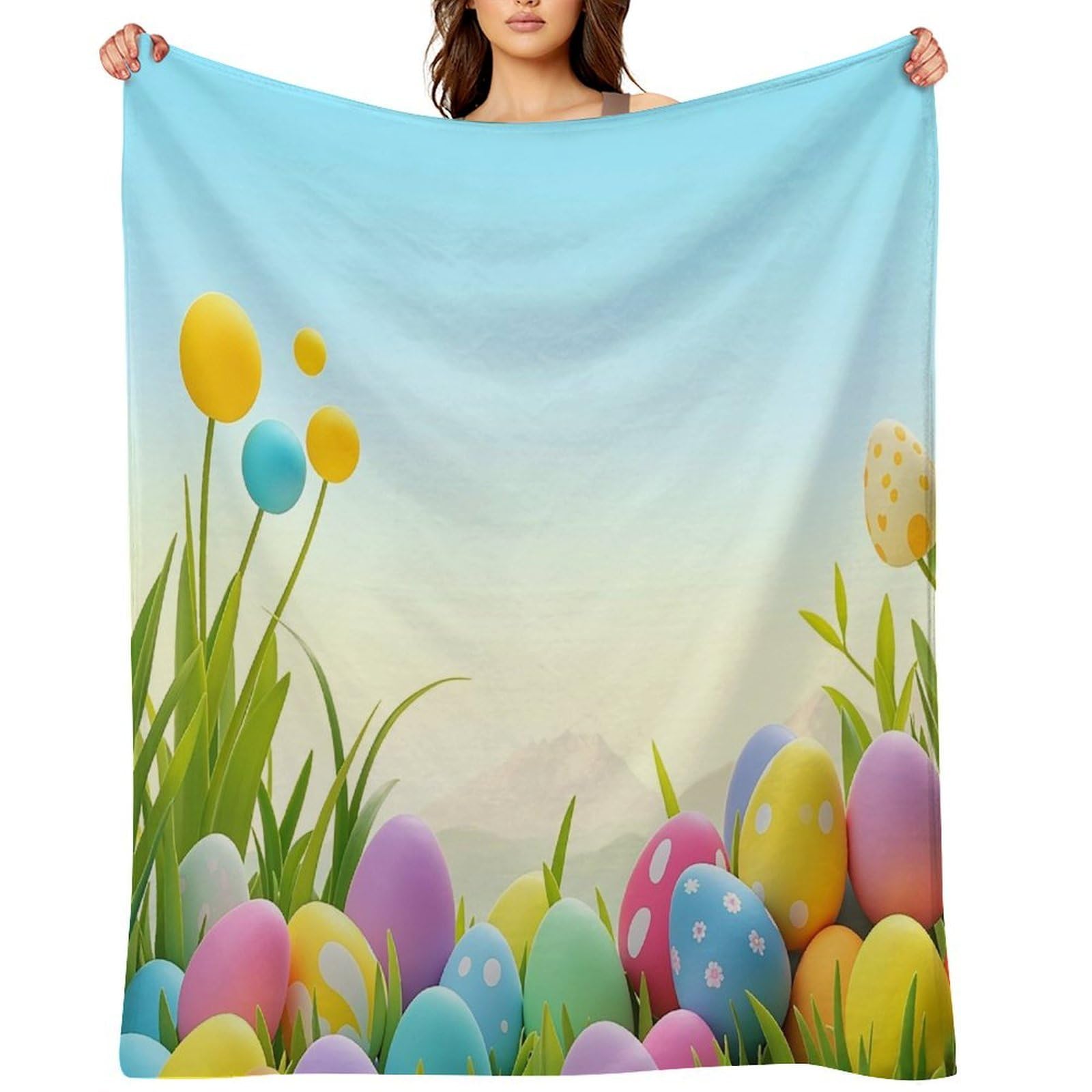Flannel Fleece Throw Blanket - 50"x60" Super Soft Plush,Lightweight Wrinkle Resistant Cozy April Easter Blanket for Couch Sofa Bed Travel Camping and Gift