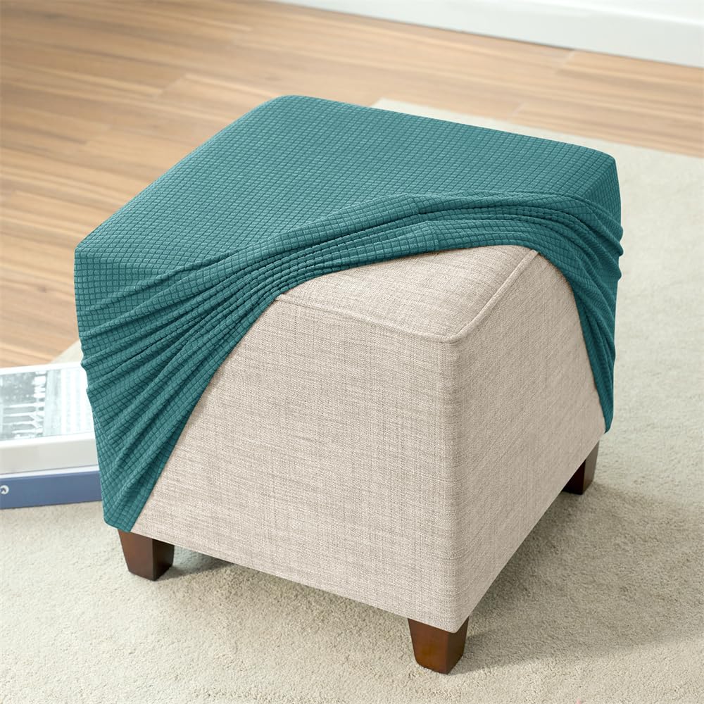Copripouf In Velluto Elasticizzato - Fodera Morbida Per Poggiapiedi Quadrato 45x45 Cm - Bianco - Foto 2