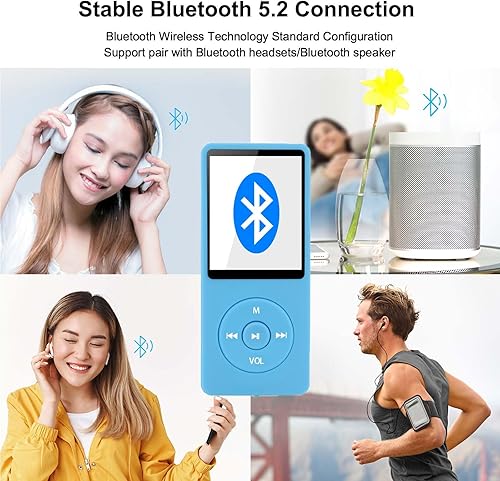 Miniatura 4 de Reproductor MP3 de 128 GB con Bluetooth 5.2, reproductor de música azul claro portátil para niños con altavoz HD integrado, radio FM, grabadora de