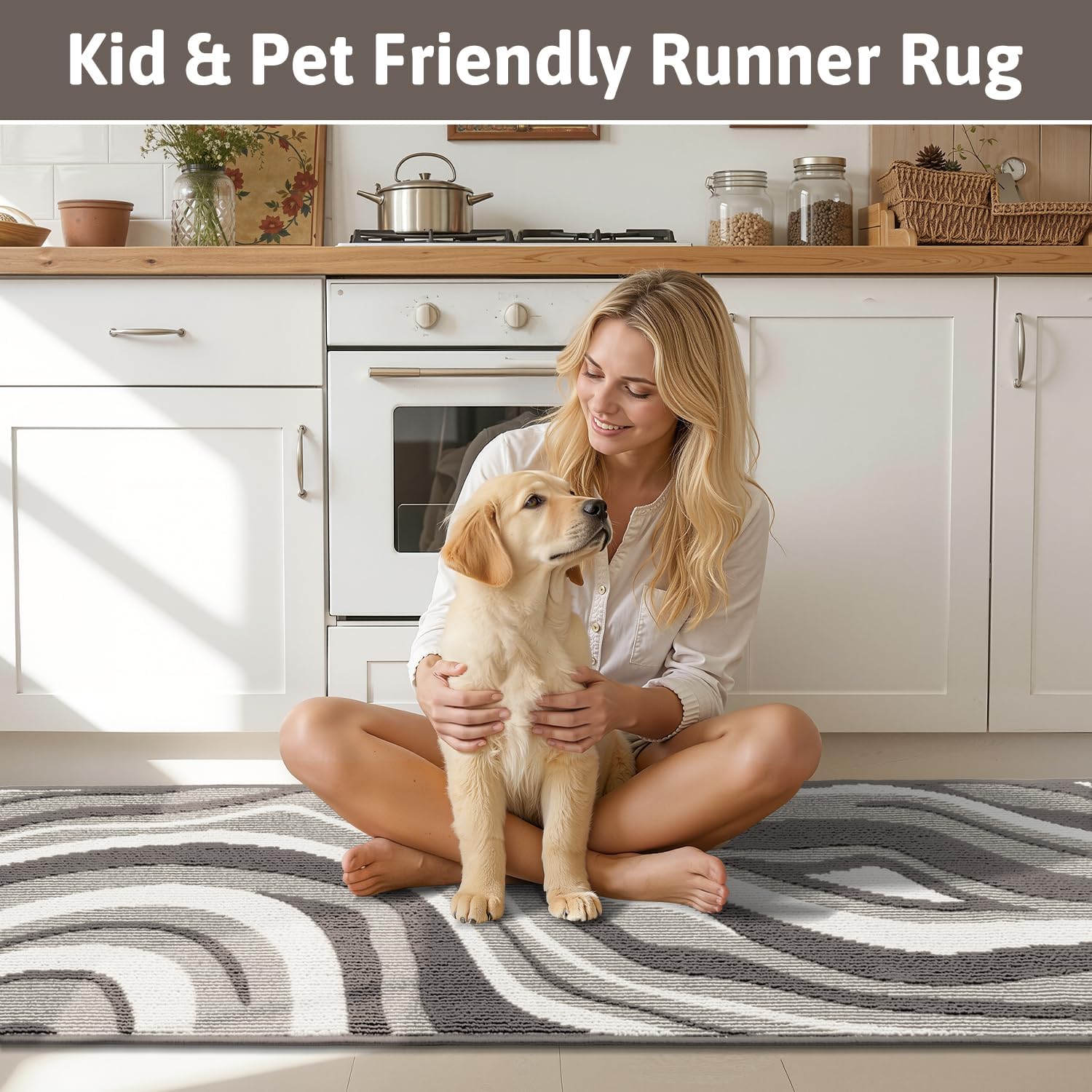 Yamaziot Washable Hallway Runner Rug 2x6 – Non Slip Modern Abstract High-Low Textured Kitchen Runner Rug, Boho Carpet Runner for Kitchen, Entryway, Bedroom, Laundry, Hallway, Gray