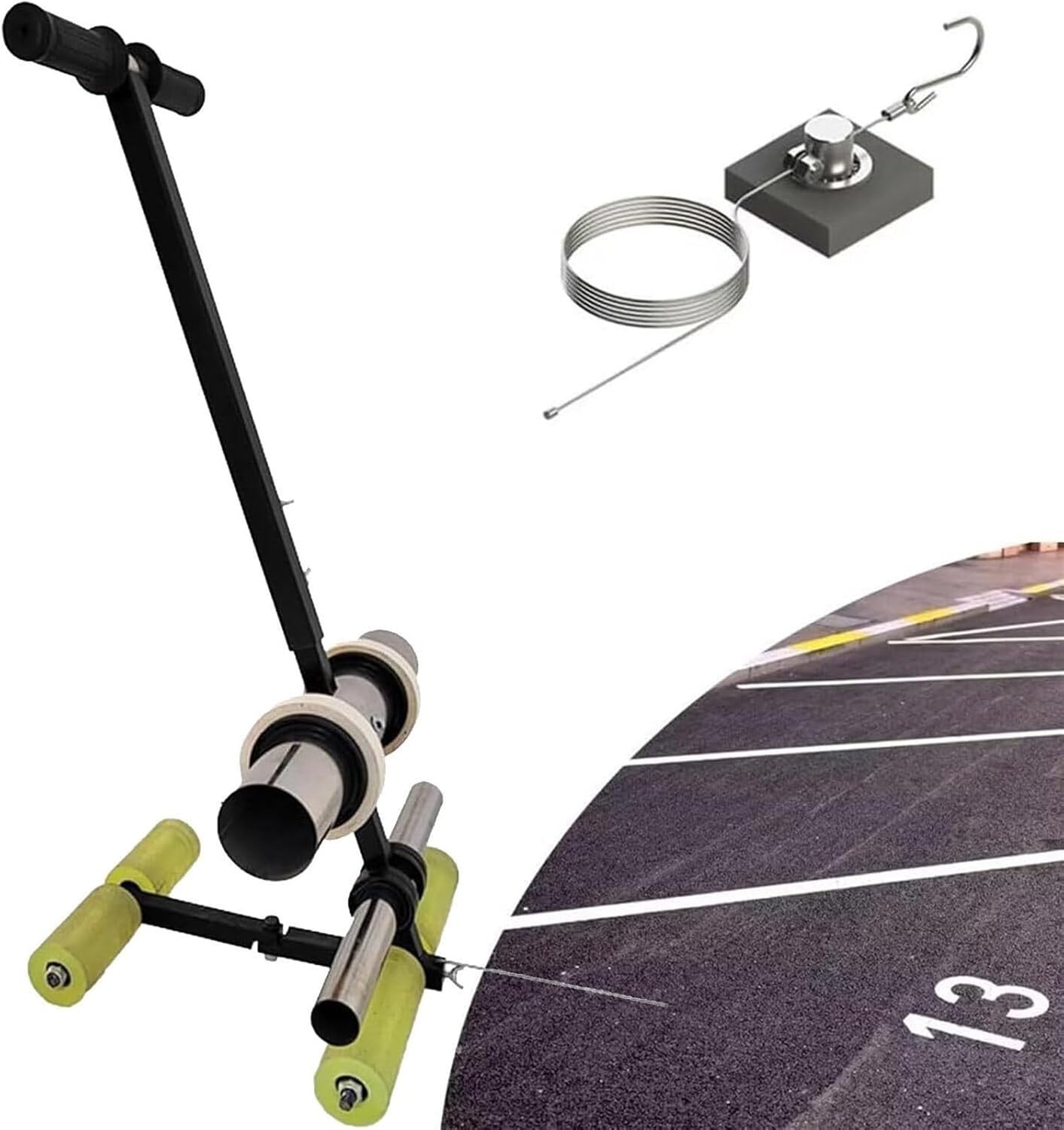Athletic Field Striping Line Marking Machine, Basketball Court Marking Kit, Hand Push Floor Marking Tool, Tape Marking Machine Hand-Push Tape Sticking Machine for Driveway with Circle Drawin(