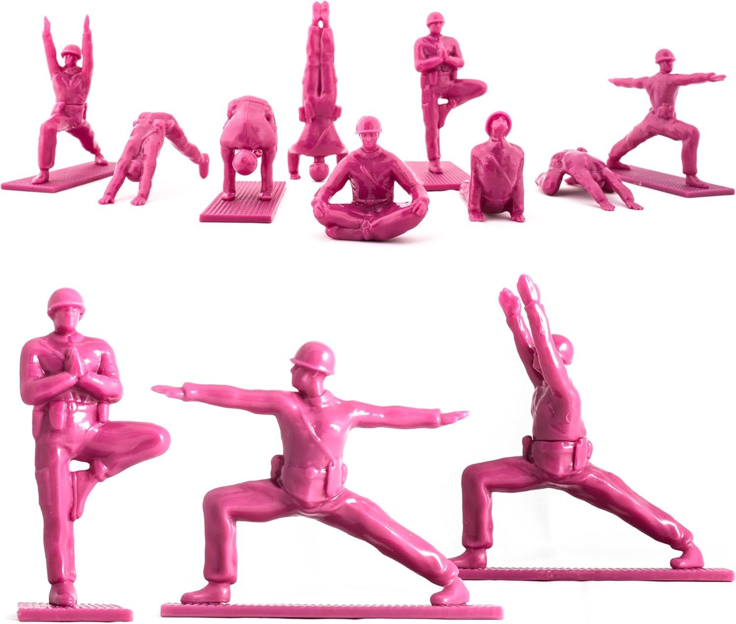 Series 1 Hot Pink Toy Soldiers, Set of 9 Army Men Yoga Pose Figurines – Decor for Desk, Office, Classroom, Home, or Studio – Zen Meets GI Joe – Gifts for Teachers, Yogis, Kids & Adults