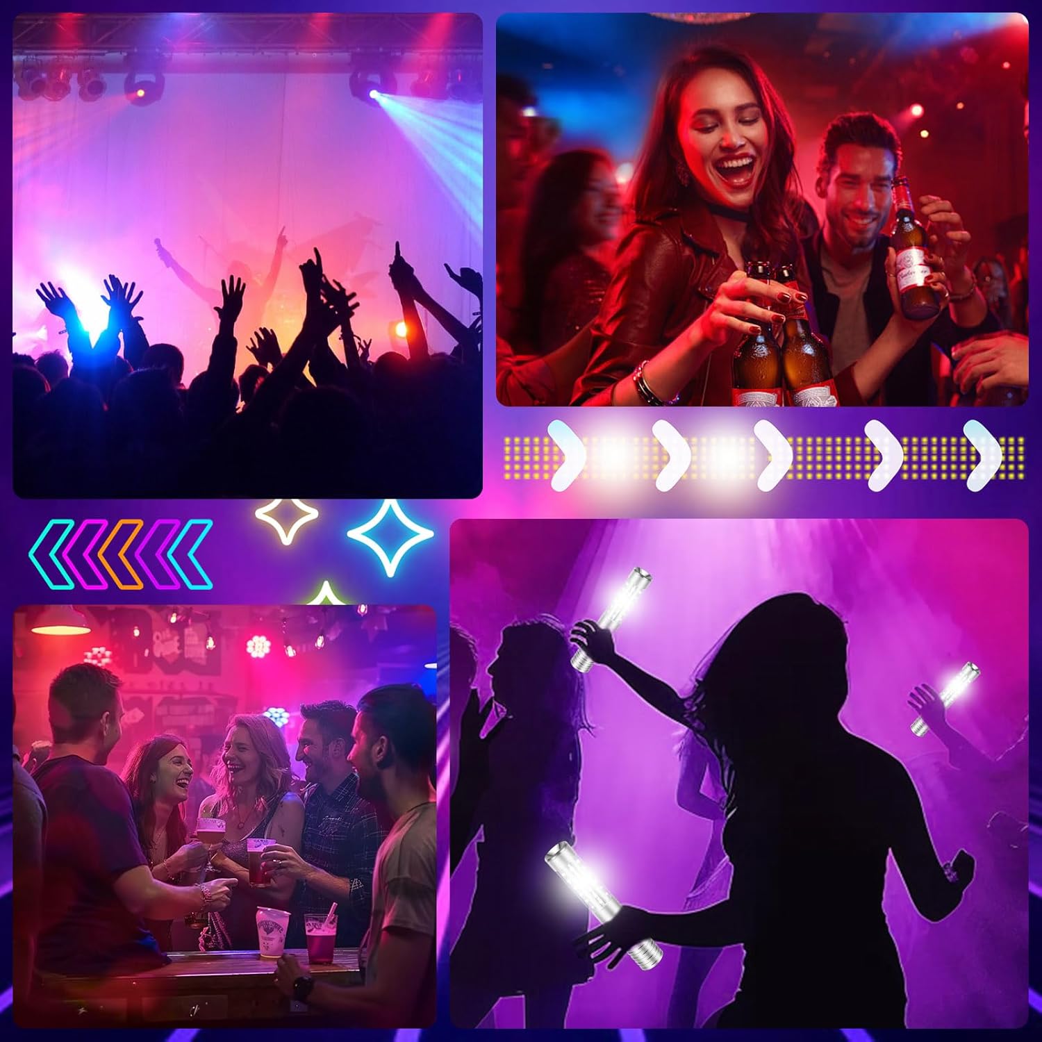 Bottle Service Light 6 Pack, Rechargeable LED Strobe Baton Lights, Reusable LED Champagne Bottle Handheld Lighting Topper for Bar Nightclub Concert Event Outdoor