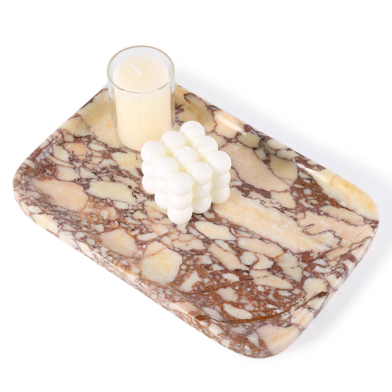Karibiber Calacatta Marble Vanity Trays, Marble Bathroom Tray Countertop, Luxury Decorative Dresser Organizer, Purple&amp;White Natural Stone Serving Tray for Kitchen, Perfume, Jewelry Holder Storage