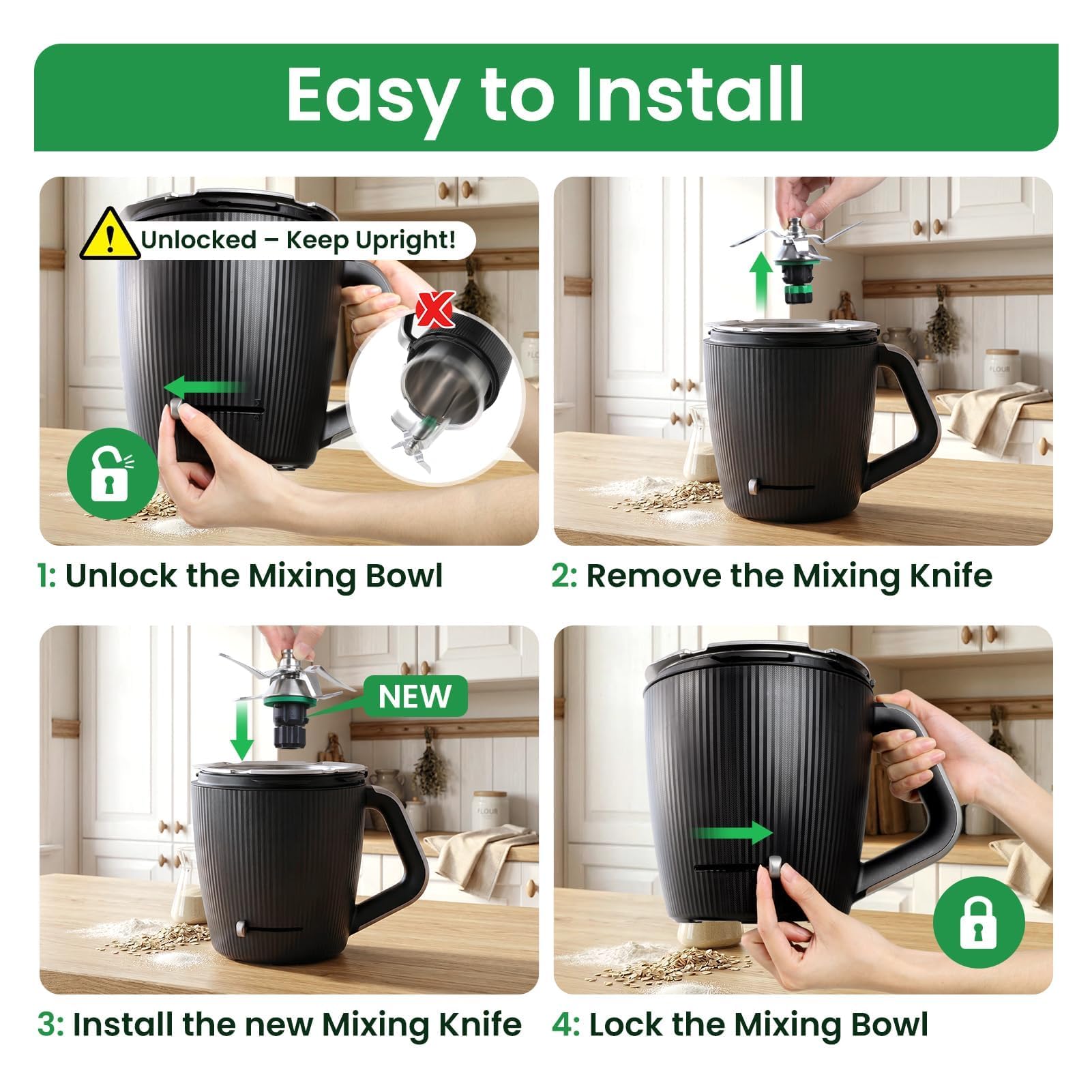 Nóż Mieszający Kompatybilny z Thermomix TM5 TM6 TM7, Ostrze Zamiennik z Pierścieniem Uszczelniającym dla Vorwerk Robotów Kuchennych, Stal Nierdzewna Część Zamienna, Można Myć w Zmywarce
