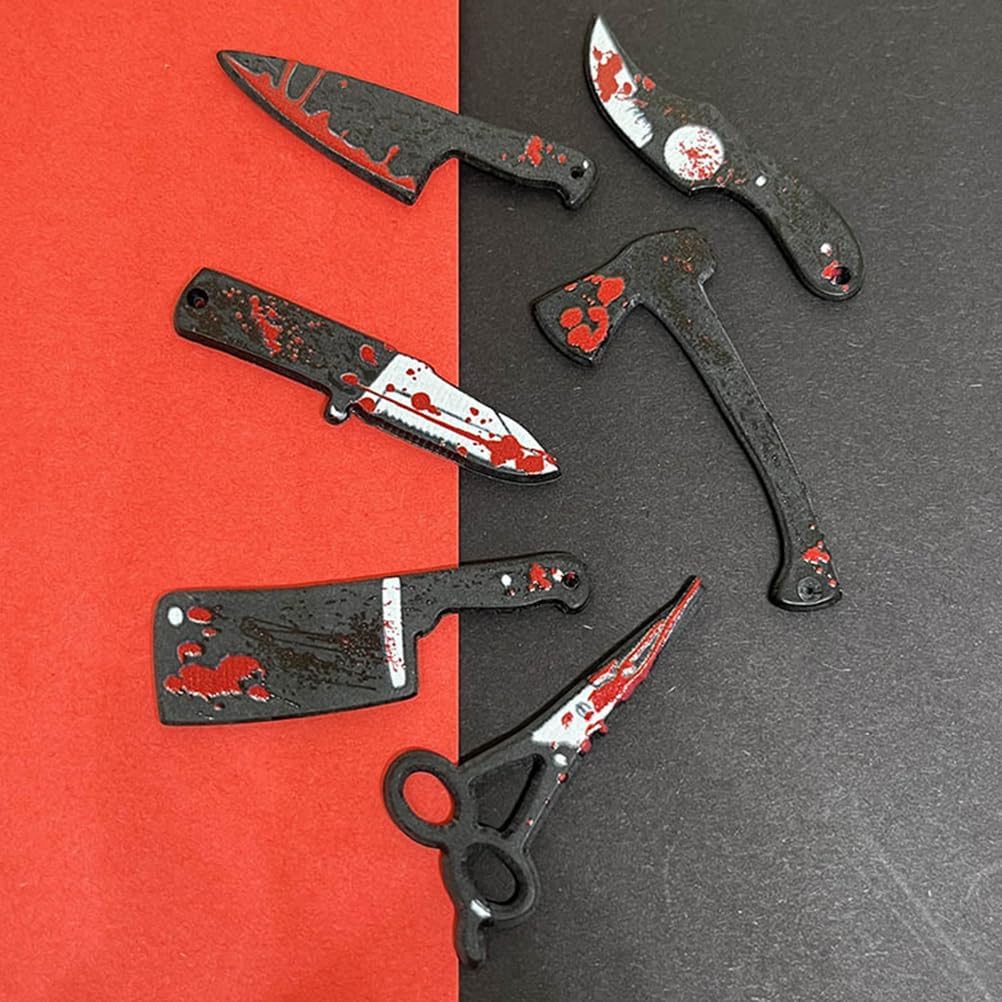 6pcs Halloween Knives Charms Horror Cutter Scissors Shape Pendant DIY Jewelry Making Crafting Dollhouse Tiny Cutter Micro Layout Props Halloween Ornaments