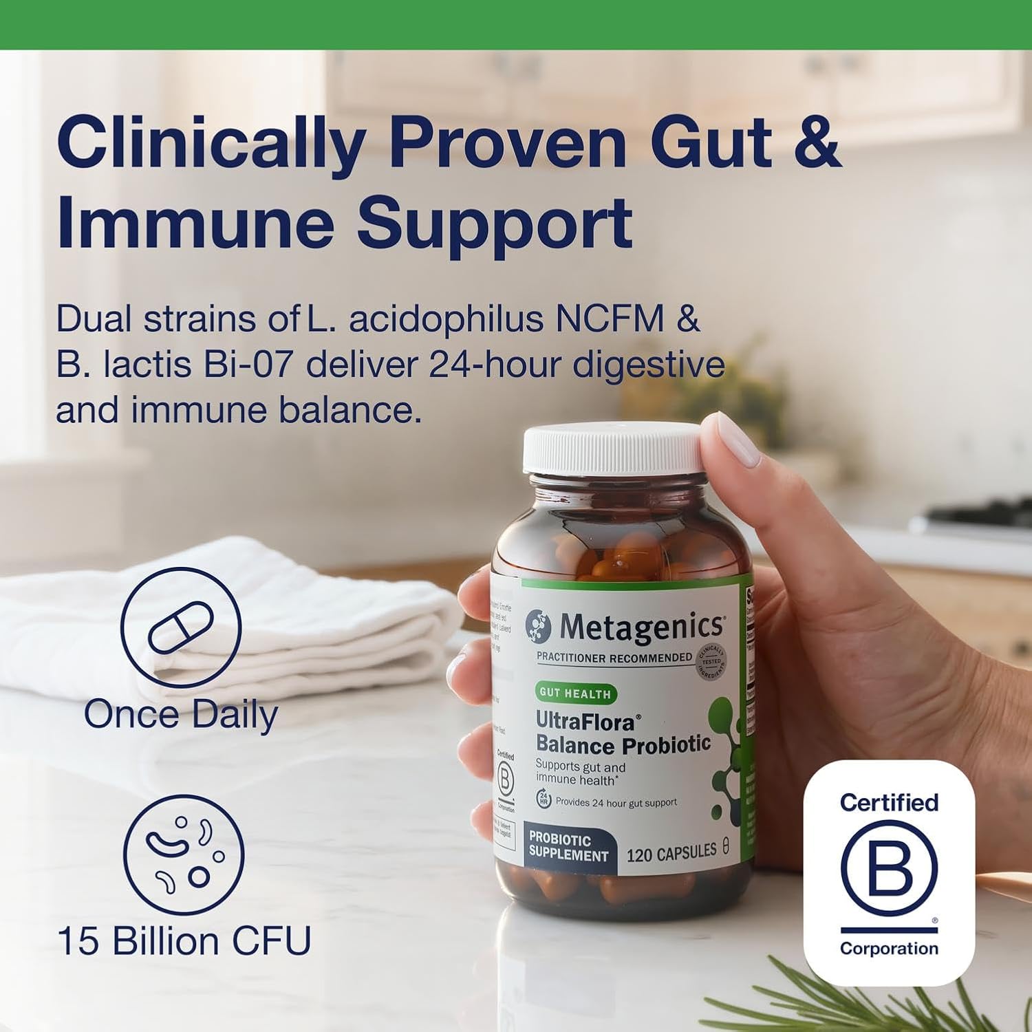 Metagenics UltraFlora Balance Probiotic - Shelf-Stable Daily Gut Health Supplement for Digestive & Immune Support* - Non-GMO & Gluten-Free - 30 Capsules - Image 2