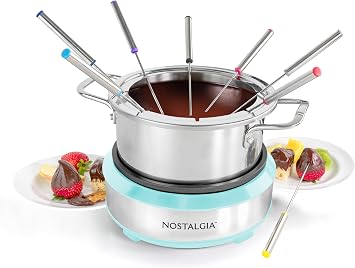 Nostalgia 8-Cup Electric Fondue Pot Set for Cheese & Chocolate - 8 Color-Coded Forks, Temperature Control - Kitchen Gadgets and Appliances for Hors dOeuvres and More - Aqua