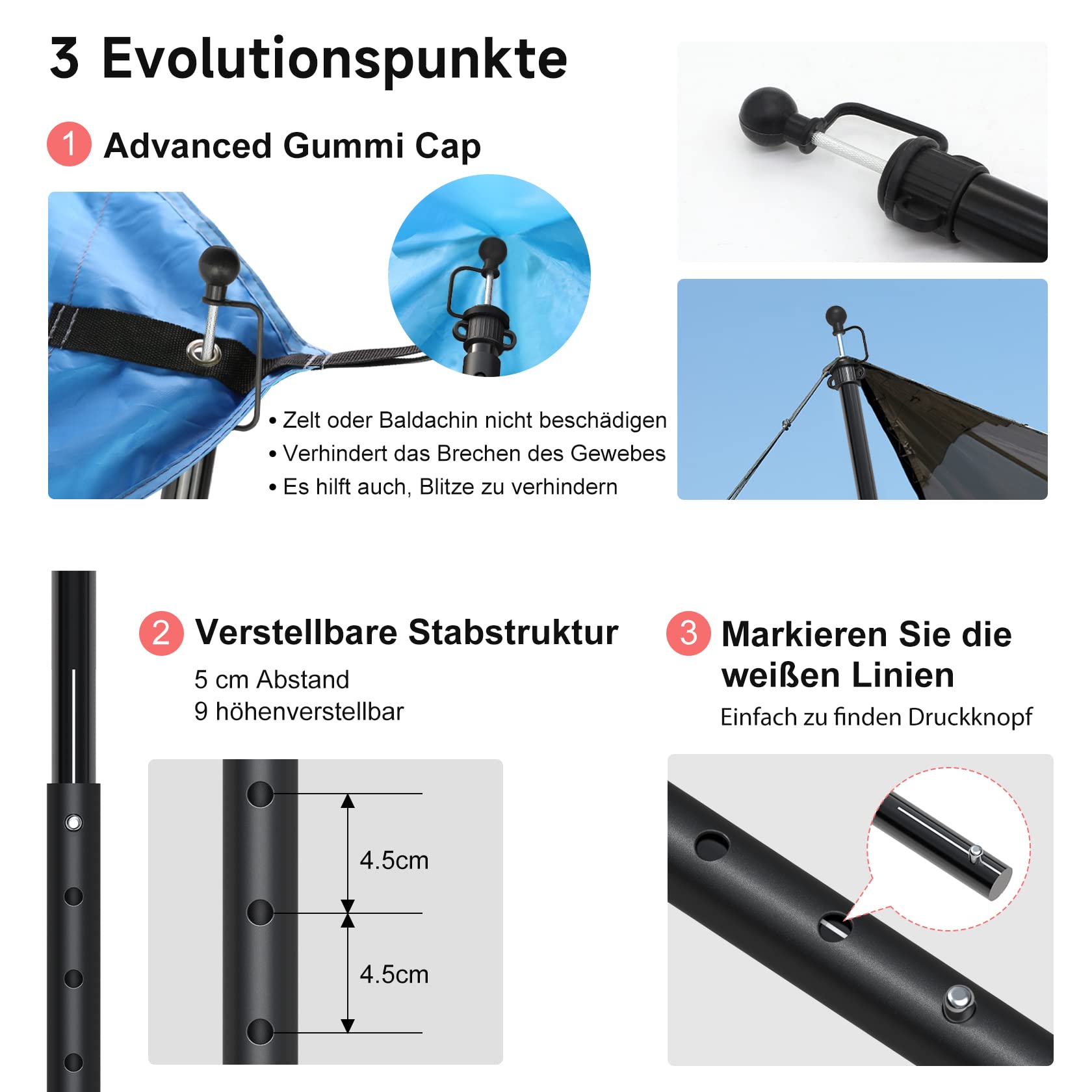 SANLIKE Verstellbare Teleskop Zeltstangen leicht für Camping Wanderer