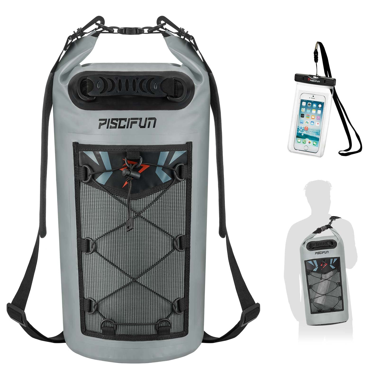 Piscifun Dry Bag, Waterproof Floating Backpack 5L/10L/20L/30L/40L with Waterproof Phone Case for Boating, Kayaking, Fishing