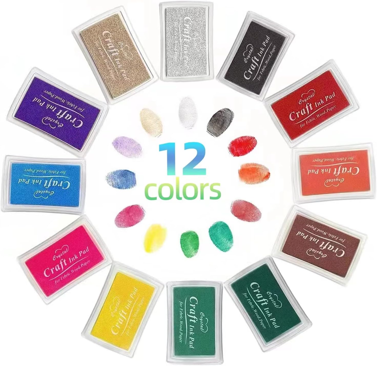 Ink Pads for Kids, 12 Pack Stamp Pads Washable Craft Ink Stamp Pads for