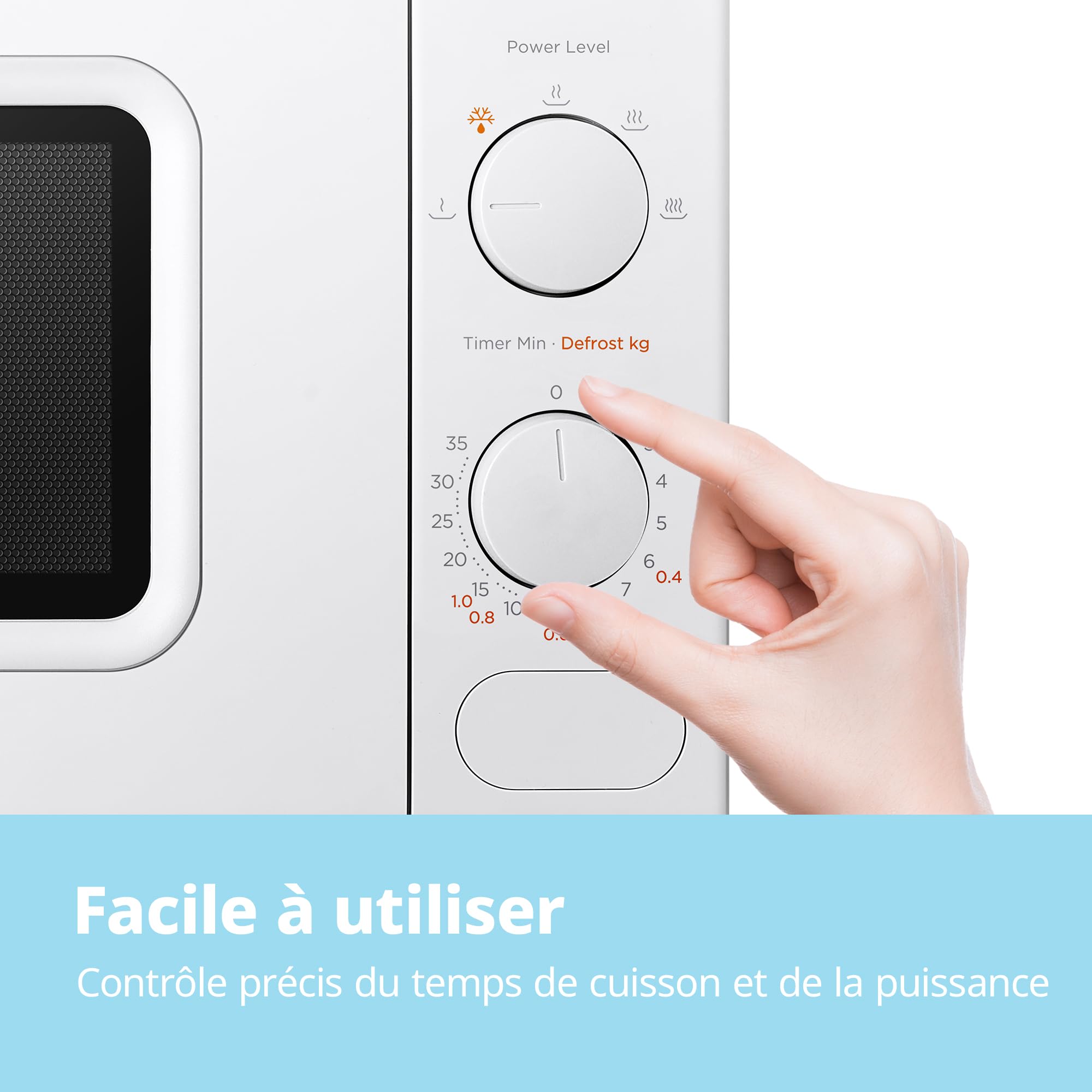 Comfee' CM-M202CC(WH) Four à micro-ondes compact avec la capacité de 20 litres, 700 W avec Commande manuelle, Convenable pour petites cuisines, 5 niveaux de puissance, Dége rapide, Blanc
