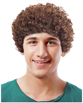 70s Brown Afro Disco Brothers Wig Costume Dustin Brothers Costume Wig | Dark Brown Curly Afro Wig For Men - One Size
