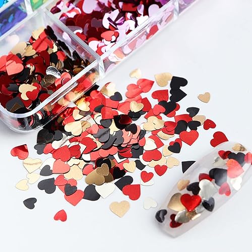 Miniatura 4 de Calcomanías 3D de corazón para uñas calcomanías con purpurina y lentejuelas de corazón suministros de uñas brillantes copos de uñas de tamaño mixto