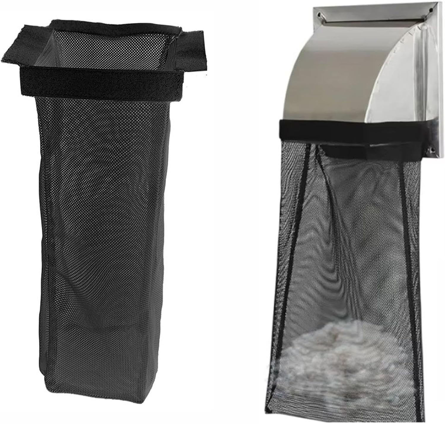 Dryer Exhaust Lint Collector 1PC, Outdoor Wall Vent Mesh Bag with Sticky Back Straps, Fit for 4" Aluminum Louvered Hoods and Pipe Deflectors