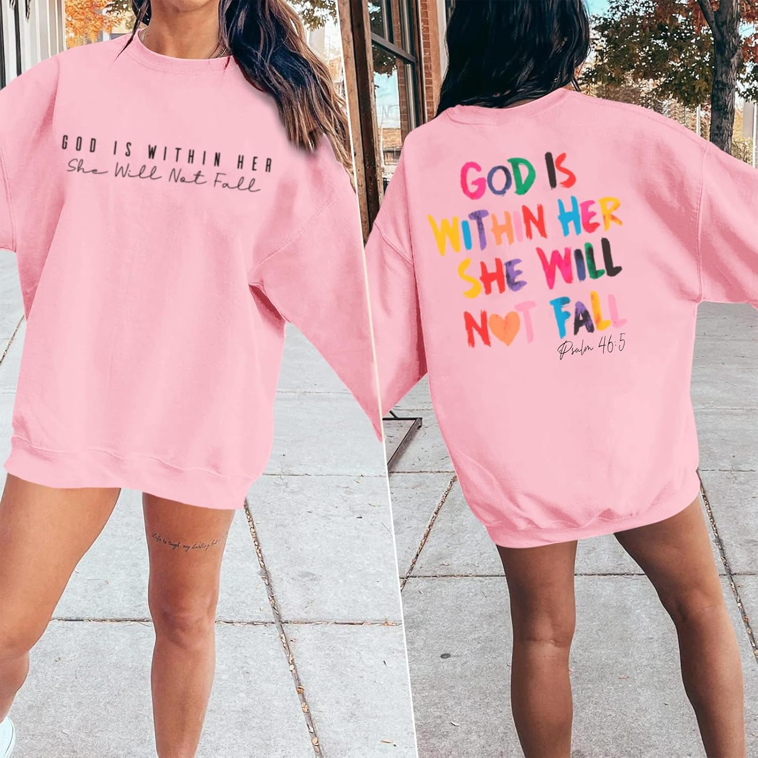 Christian God Is Within Her Sweatshirts Women Jesus Faith Bible Verse Shirts Oversized Inspirational Hoodie Pullover - Image 2