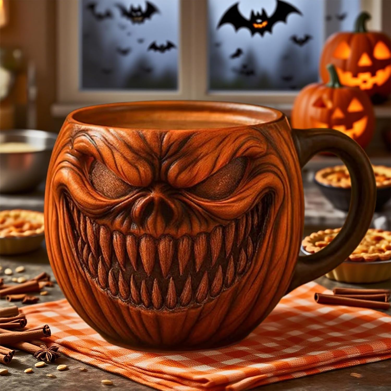 15 oz Halloween Pumpkin Mugs,Halloween Horror Pumpkin Cup Decorations Resin Cute Pumpkin Coffee Mug for Fall Adults Birthday Tabletop Gifts
