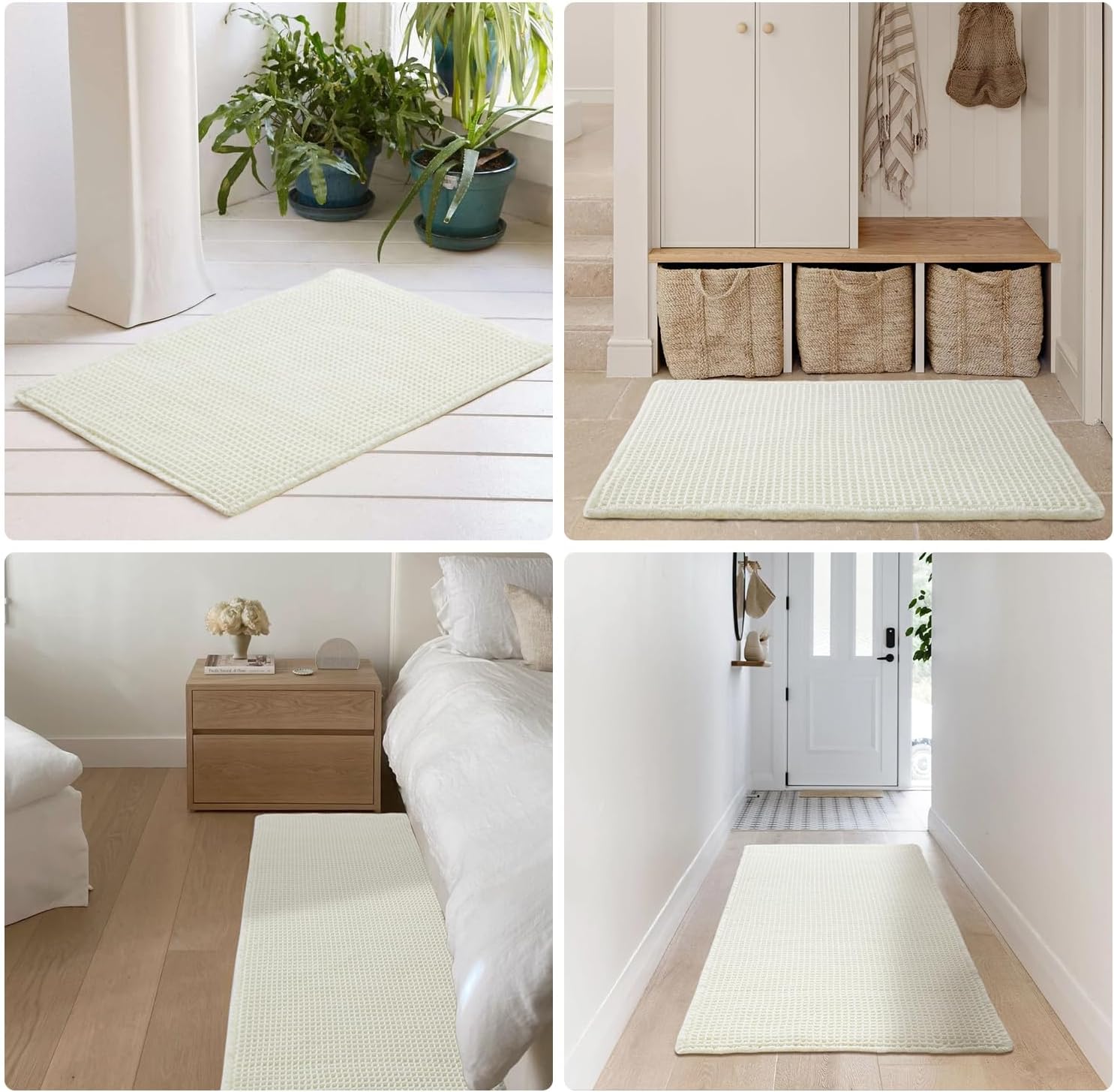 Cream White Bathroom Rugs, Waffle Bath Mat Non Slip Washable Super Absorbent Quick Dry Boho Farmhouse Bathroom Decor, 48"x24" Cream White - Image 8