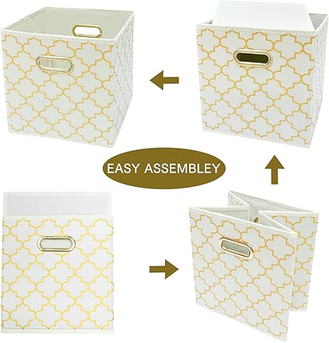 Miniatura 6 de SEVENDOME Contenedores de almacenamiento de tela de tela, organizador de cubos de tela con doble asa, canastas de almacenamiento plegables para el