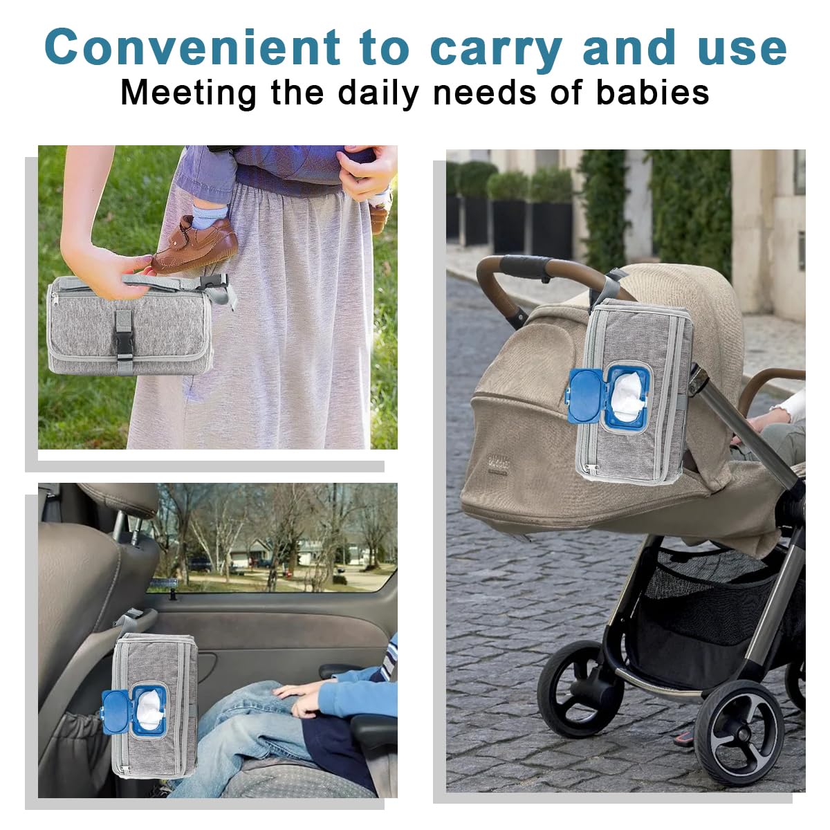 Suevut 3 in 1 Portable Diaper Changing Mat, Foldable Waterproof Baby Changing Station with Wipes Pocket & Storage Bag - Image 4