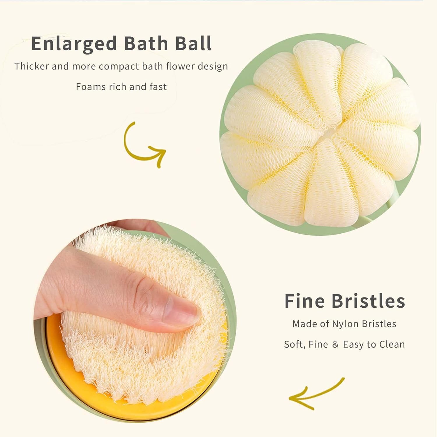 DNC 2 in 1 Bath Body Brush, Long Handle to Reach Back, Soft Bristle & Loofah Exfoliator, Non-Slip Curved Grip, Multicolour 3