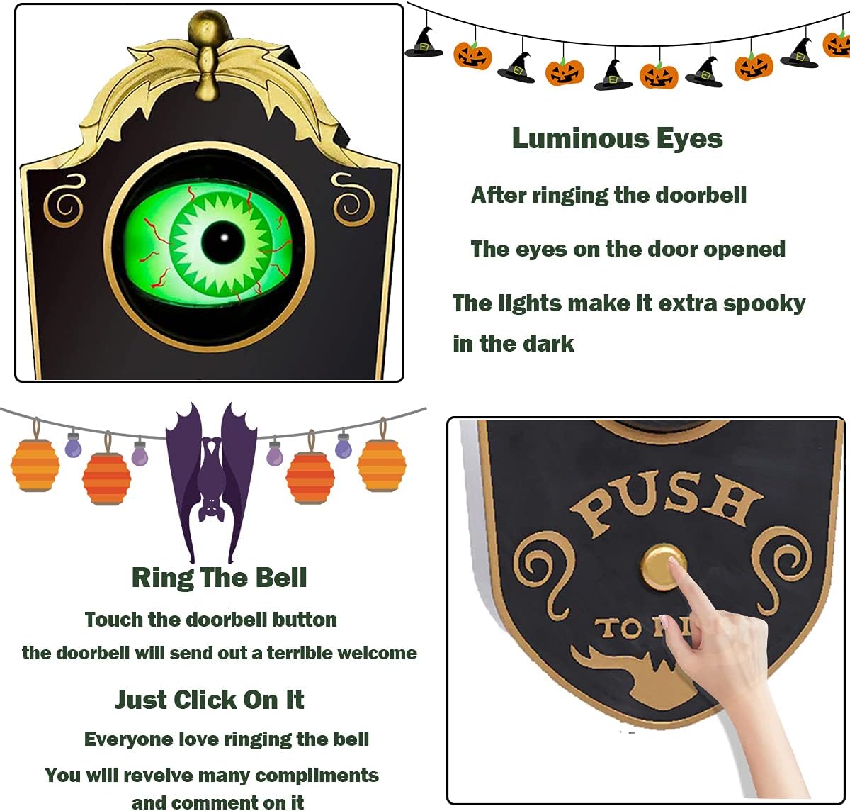 Venforze Halloween Decorations, Halloween Doorbell, Animated Eyeball with Spooky-Sounds, Halloween Decor with Lightup Eyeball,Trick Or Treat Event for Kids, for Haunted House Halloween Party