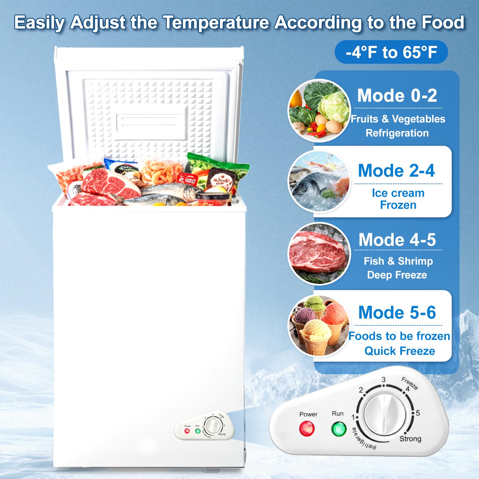 Dawmilon 5.0 Cu.Ft Chest Freezer, Energy Efficient & Quiet Deep Freezer With Adjustable Thermostat, Removable Basket & Defrost Drain – Compact Freezer For Home, Garage, Apartment & Dorm, White on Fridge.com - View 3