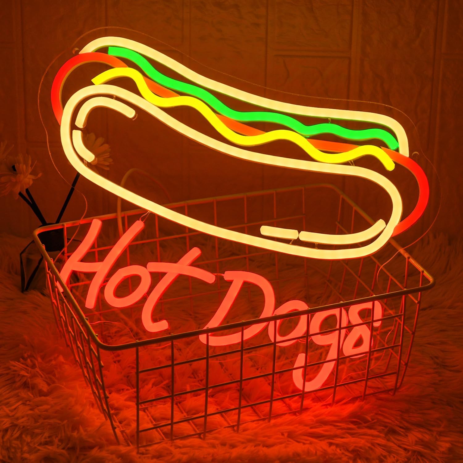 Hot Dog Neon Sign for Wall Decor Dimmable Neon Lights for Hot Dog Shop Decor Business Food LED Neon Signs for Fast Food Shops, Restaurant, Bar, Kitchen,Christmas Birthday Party