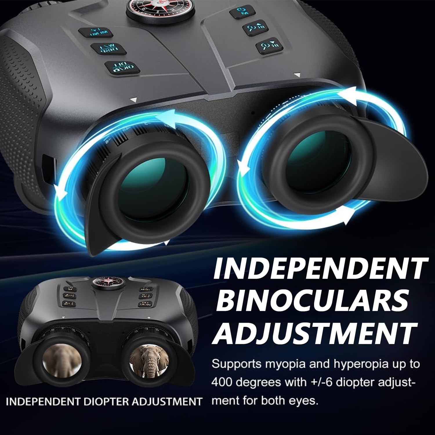 3D VR Binoculares Visión Nocturna con Efecto de Visión 3D Ajuste de Dioptrías de Doble Lente Alcance de Visión de 2297FT Grabación de Vídeo 4K Batería 5000mAh para Adultos Cazar Acampar
