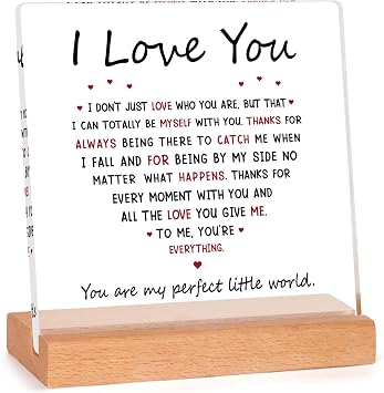 Romantic I Love You Gifts for Him Her, Acrylic Love Plaque Presents for Boyfriend Girlfriend, Anniversary Valentines Birthday Gifts for Wife, Husband, Women, Men