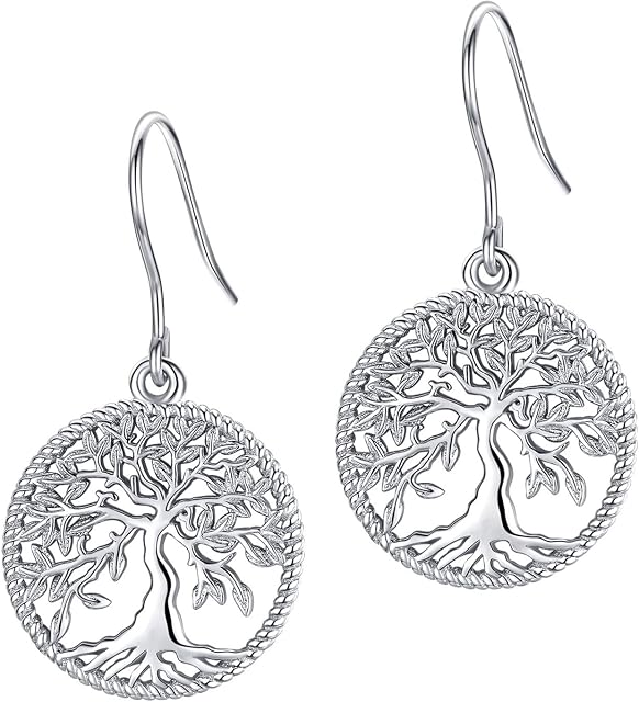 Tree of Life Dangle Earrings for Women, 925 Sterling Silver Abalone Shell Family Tree Drop Hook Earrings, Jewellery Gifts for Mum Girlfriend Wife Daughter Sisters