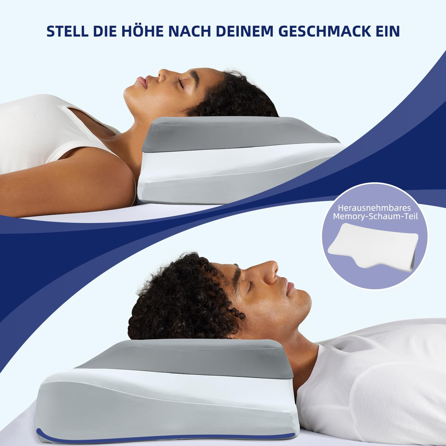 ABLEGRID Orthopädisches Kopfkissen Memory Foam, Ergonomisches Nackenschmerzen Kühlendes Stützkissen für Seitenschläfer, Rücken- und Bauchschläfer, Grau