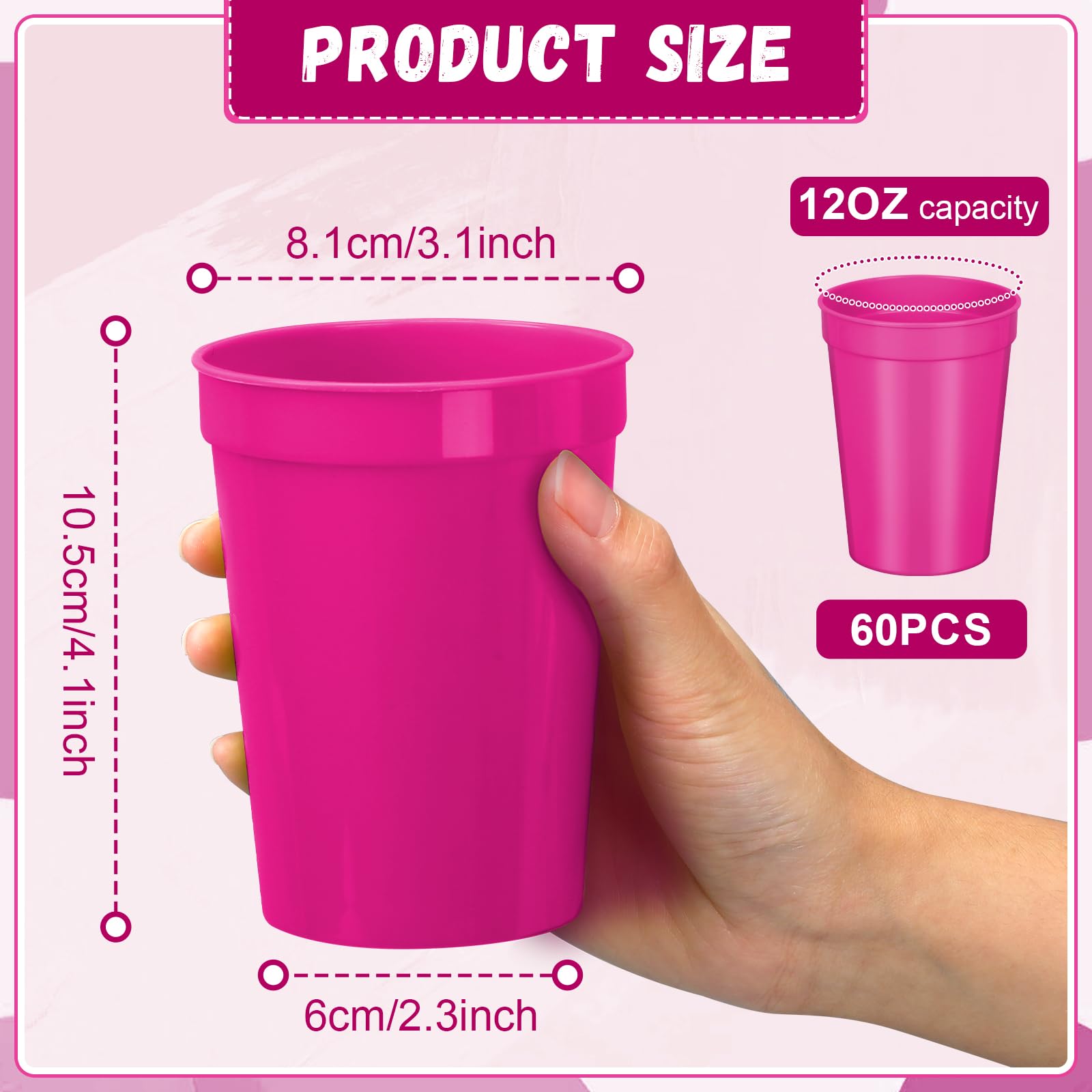Amazon.com: Domensi 60 Pcs 12 oz Plastic Stadium Cups Bulk Plastic Stadium  Cups Reusable Blank Drink Tumblers Drinking Cup for Party Picnic Birthday  Wedding Baby Shower Events DIY Projects(Pink) : Toys &