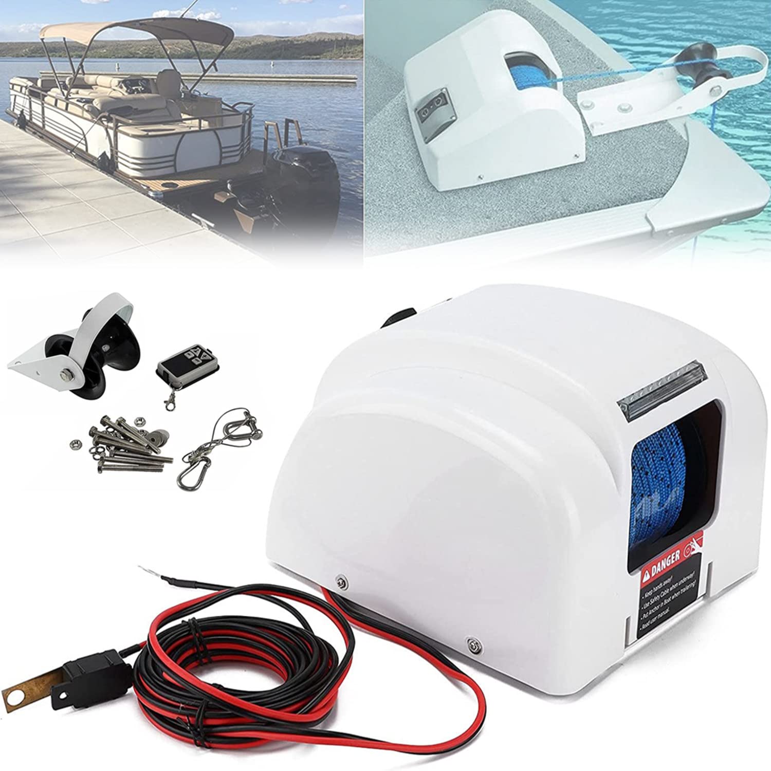 Verricello elettrico per barche, 25LBS 12V Verricello elettrico per salpa ancora Verricello per acqua salata per acqua dolce con telecomando per barca da pesca