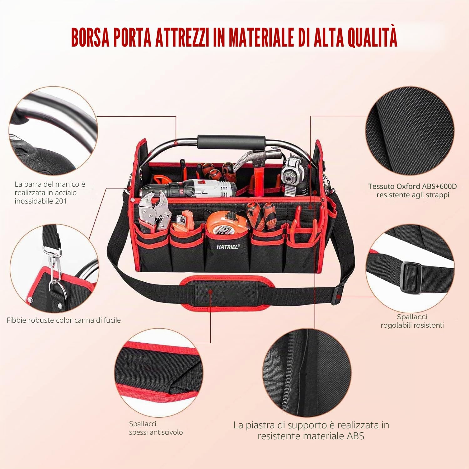 Borsa Porta Attrezzi Professionale, Borsa Attrezzi Lavoro Grande, Borse Attrezzi Impermeabili con Tracolla Regolabile e Maniglia per Trasporto, per Uso Domestico, Tecnici, Elettricisti