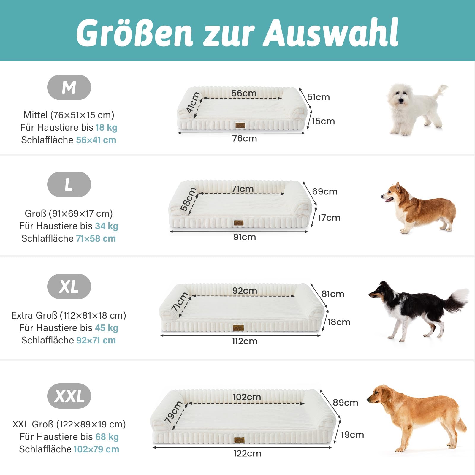 COZY KISS Orthopädisches Hundebett für Extra Große Hunde 110x80x17cm – Hundesofa mit Weichem Kunstfell & Cordbezug, Eierförmiger Kistenschaum, Ergonomischer Hundekorb, Abnehmbar & Waschbar, Creme, XL