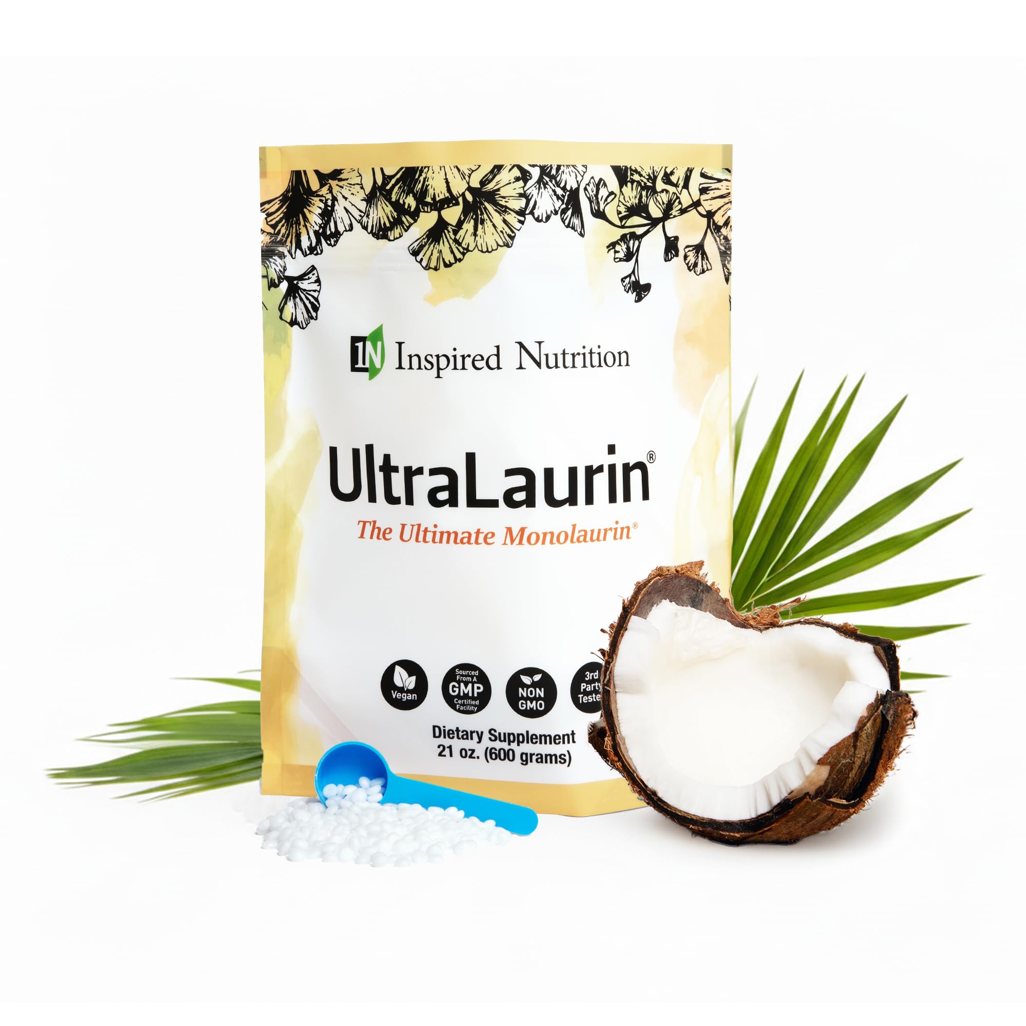 UltraLaurin® Monolaurin Supplement – 3,000 mg Coconut-Derived Pellets for Immune & Gut Health Support, Digestive Wellness – 21 oz / 200 Servings – Vegan, Non-GMO, Natural Immune & Digestive Support