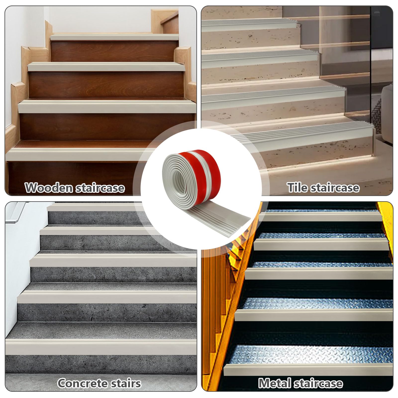 Perfil de borde de escalera autoadhesivo, 500x9.5cm de PVC, perfil de protección para escaleras, antideslizante, impermeable, en forma de L, para exteriores e interiores