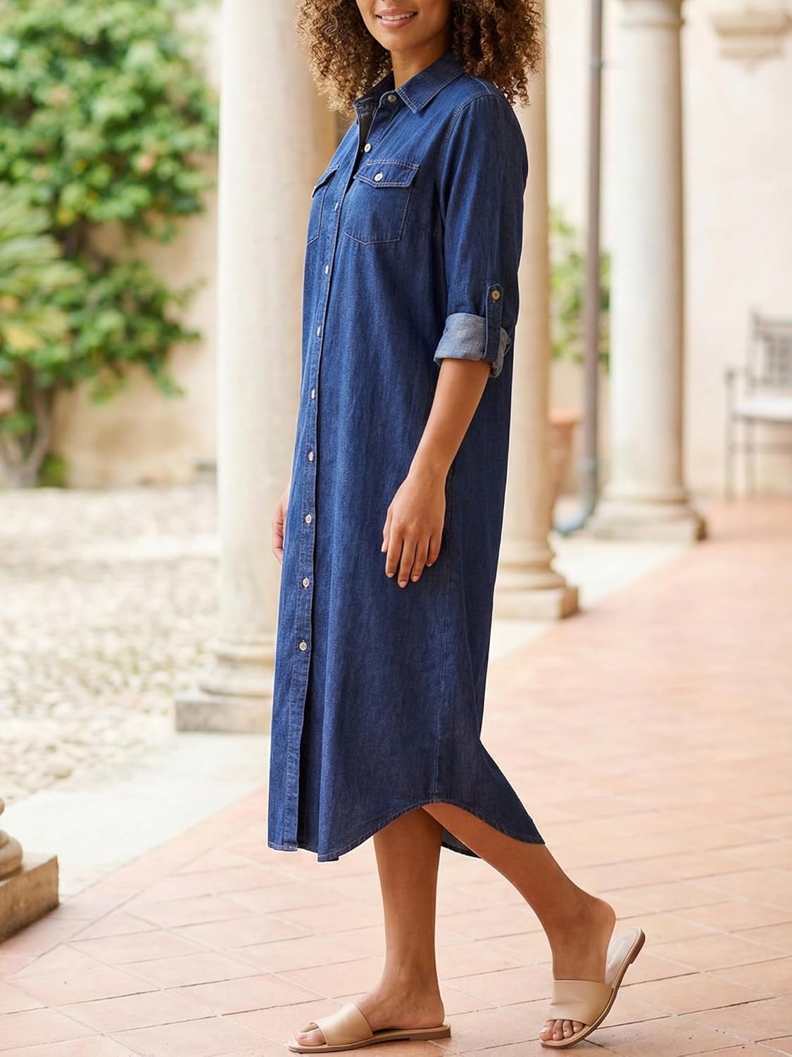 Kuraki Women's Casual Print Button Front Maxi Shirt Dress - Image 6