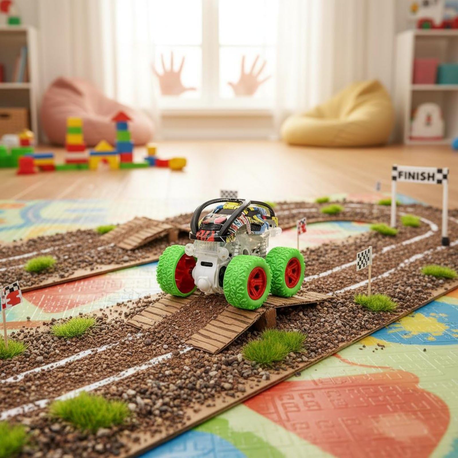 CLOVRIX® Push-and-Move Powered Toy Car 4-Wheel Drive 360° Flip