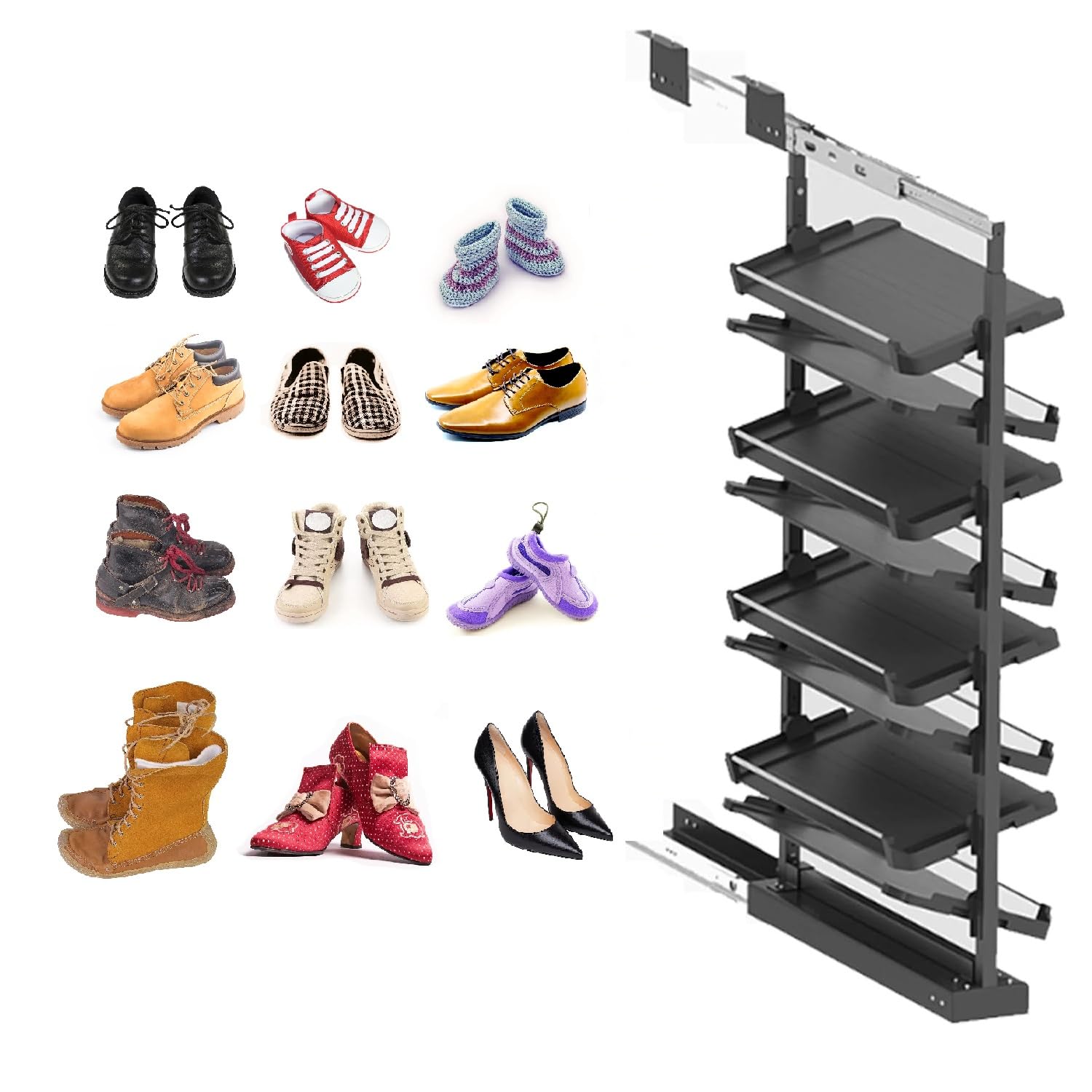 Adjustable Pull-Out Shoe Rack Organizer, Stackable Metal Shelf, Retractable Design &amp; Vertical Storage, Adjustable Height, Stainless Steel, for Small Bedroom Closet, Space Saving Storage