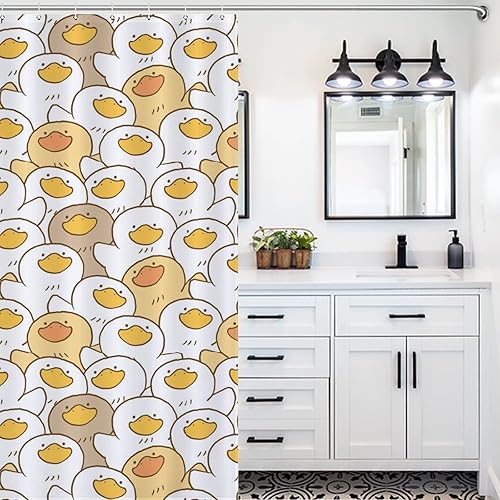 Miniatura 6 de Cortina de ducha con diseño de pato de dibujos animados (72 x 72 pulgadas), juego de cortina de ducha impresa de tela de poliéster para baño con